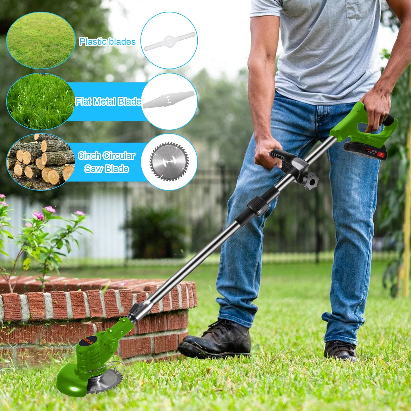 hand held Electric Lawn Mower & Weed Wacker with saw blade